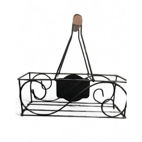 Cocoa Bar Black Metal Basket 9x3x8 Wood Handle Hot Chocolate Organizer Decor - Picture 5 of 8